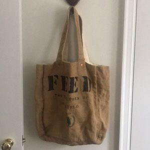 FEED  burlap/white cotton reversible tote bag